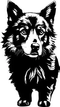 Simple black graphic drawing of one dog, decorative element, logo Stock Illustration