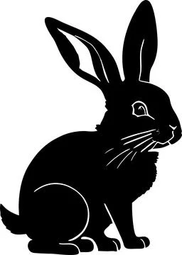 Simple black graphic drawing of one rabbit, decorative element, logo Stock Illustration