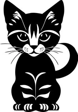 Simple black graphic drawing of one cat, decorative element, logo Stock Illustration