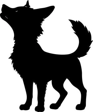 Simple black graphic drawing of one dog, decorative element, logo Stock Illustration