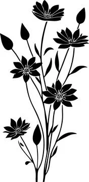 Simple black graphic drawing silhouette of flower, logo, design Stock Illustration