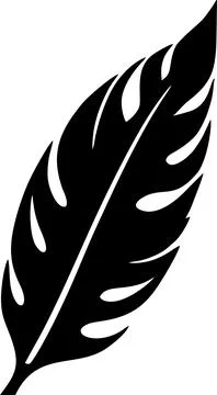 Simple black graphic pattern of bird feather, decorative element, logo, desig Stock Illustration