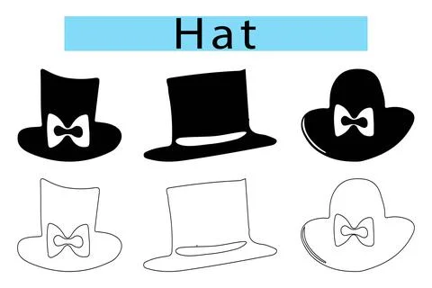 Simple black Hat outline drawing, Hat silhouette vector art Illustration