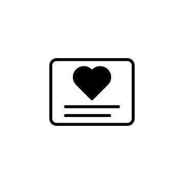 Simple black heart icon in square frame with lines symbolizing message expr.. Stock-Illustration