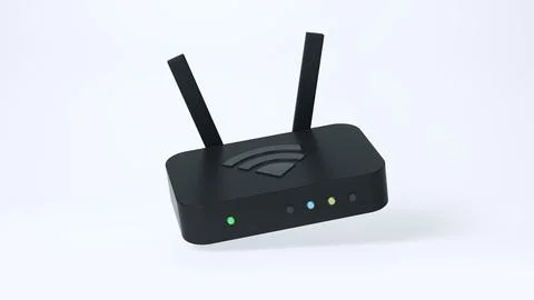 Simple Black Internet WiFi Router with Antennas on Soft Light Studio. Stock Illustration