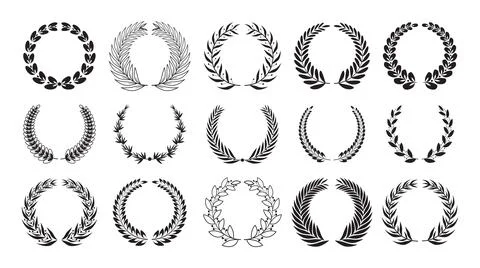 Simple black laurel wreath set. Different frame design elements. Vector Illustrazione stock