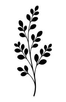Simple black line art botanical branch with small oval leaves イラスト素材