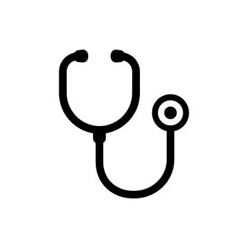 Simple black line art stethoscope icon isolated on white background, repres.. Stock Illustration