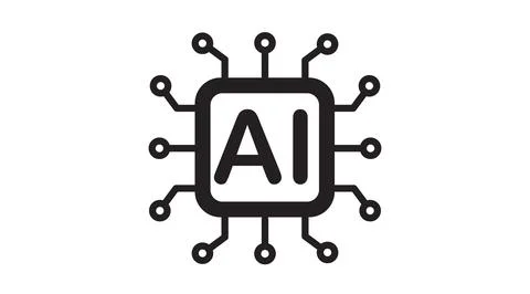 Simple black line artificial intelligence circuit icon Stock Illustration