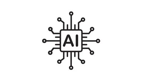 Simple black line artificial intelligence circuit icon Stock Illustration
