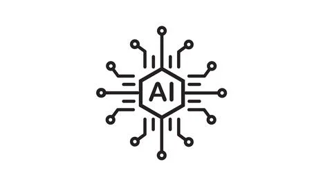 Simple black line artificial intelligence circuit icon Illustrazione stock