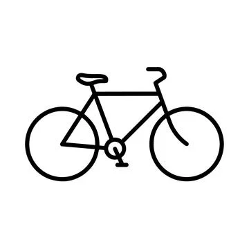 Simple black line of a bicycle with two wheels and a seat, isolated on a wh.. Stock Illustration