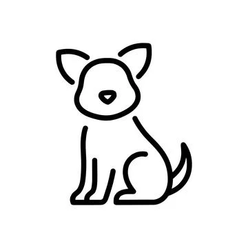 Simple black line of a cute sitting puppy, dog silhouette, isolated on a wh.. Stock Illustration