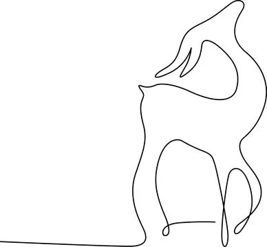 Simple black line drawing of a cat with paw raised Vector Illustrazione stock