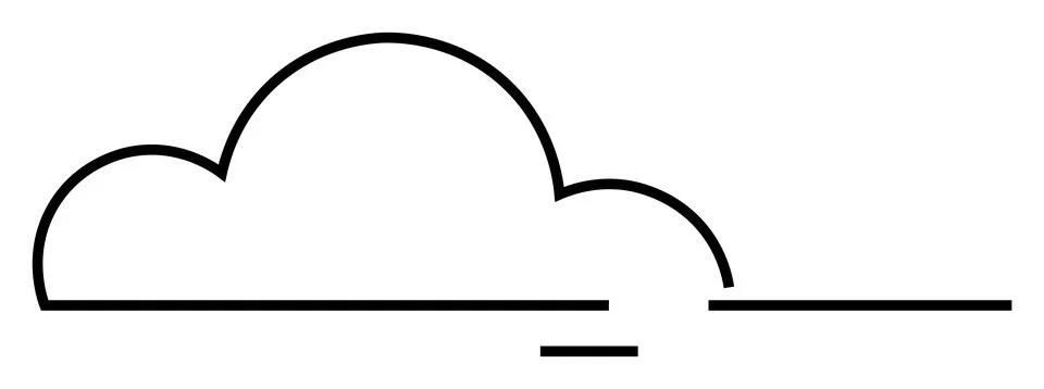 A simple black line drawing of a cloud with a horizontal line beneath it. Ide Illustrazione stock