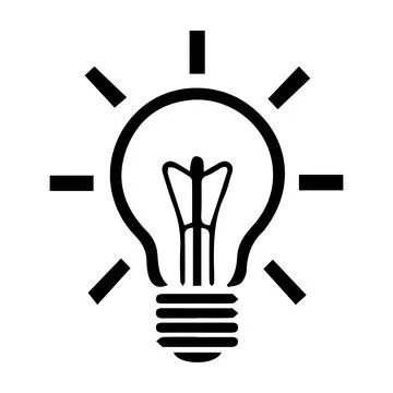 Simple Black Line Drawing of an Idea Light Bulb Stock Illustration