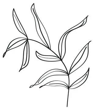 Simple black line drawing of a leafy plant branch イラスト素材