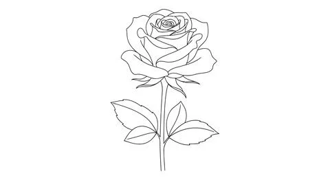 Simple black line drawing of a rose Stock Illustration
