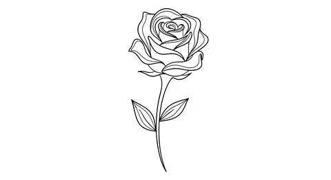 Simple black line drawing of a rose Stock Illustration