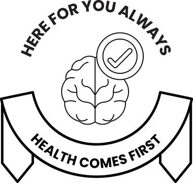 Simple black line drawing shows brain and checkmark Stock Illustration