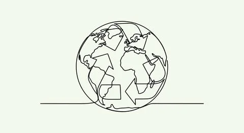 Simple black line globe icon with world map Stock Illustration