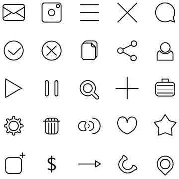 Simple black line icon set for web design Stock Illustration