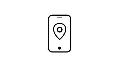 Simple black line smartphone with location pin icon Illustrazione stock