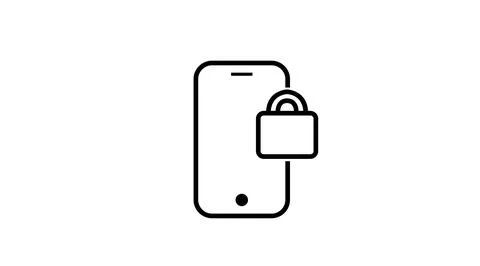 Simple black line smartphone with padlock icon Stock Illustration