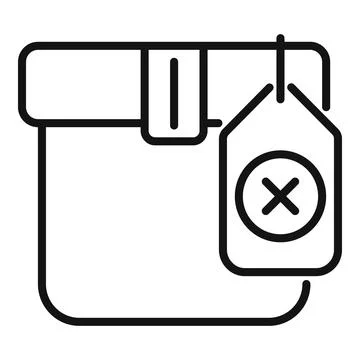 Simple black line vector icon for rejected parcel with cross sign on white Illustrazione stock