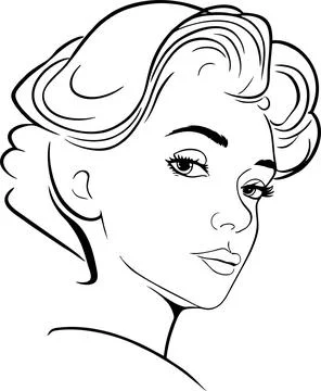 Simple black linear drawing woman portrait, logo, design Stock Illustration