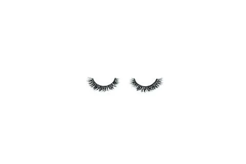 Simple black long false eyelashes placed in the shape of a human eye isolated Stock Photos