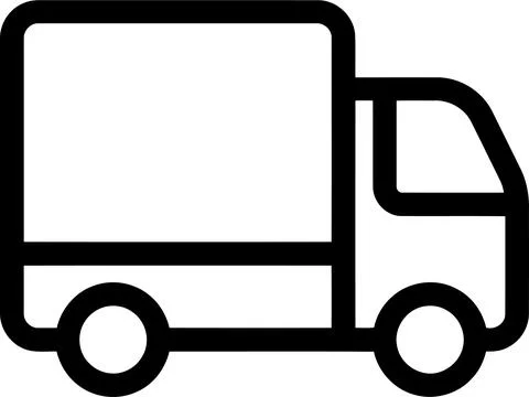 Simple black outline icon of a cargo truck for shipping and delivery servic.. Stock Illustration