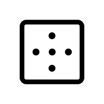 A simple black outline icon of a dice showing the number five. 스톡 일러스트