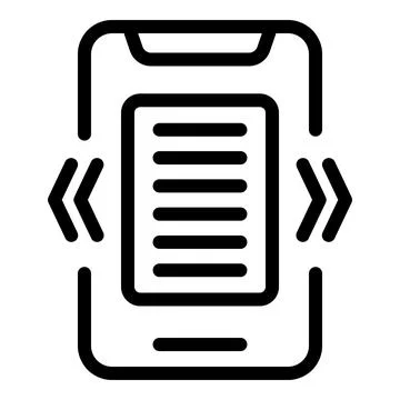 Simple black outline icon of a mobile device with text content on the screen Stock Illustration