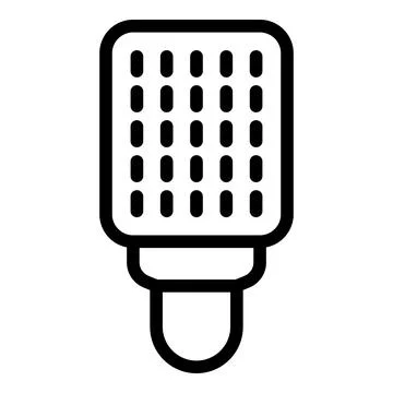 Simple black outline of a microphone icon on a white background Stock Illustration