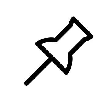 A simple black outline push pin icon for office and planning tasks. Stock Illustration