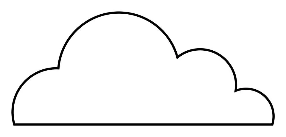 Simple Black Outline of a Single Cloud on White Background Stock Illustration