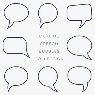 Simple black outline speech bubbles collection Stock Illustration