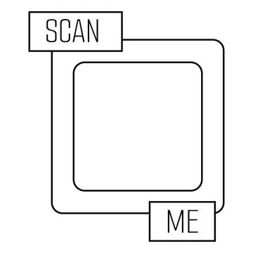 A simple black outline square frame for a QR code with the text "SCAN ME." Stock Illustration