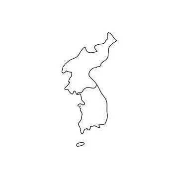 Simple Black Outline Vector Map of Divided Korean Peninsula with Jeju Island Stock Illustration
