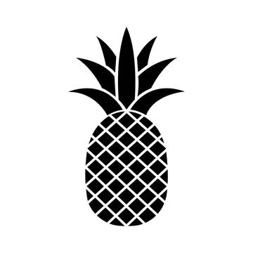 Simple black pineapple icon with leaf on the top against white background 스톡 일러스트