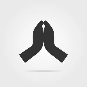 Simple black praying hands with shadow Stock Illustration