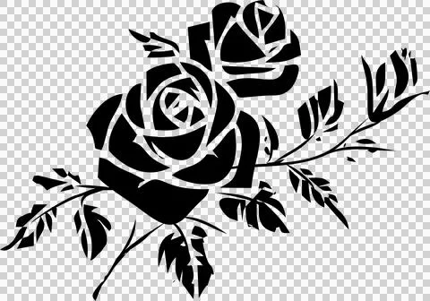 Simple black rose flower drawing without background, logo Stock Illustration