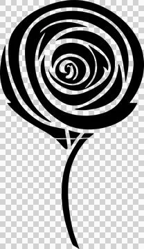 Simple black rose flower drawing without background, logo Stock Illustration