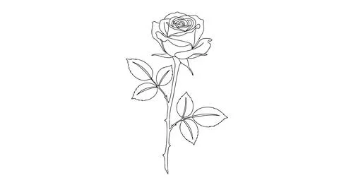 Simple black rose flower line art Stock Illustration