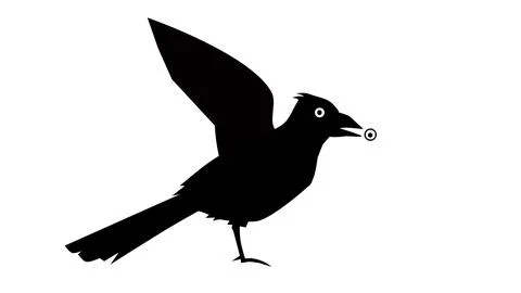 Simple black silhouette of a crow or raven in side profile with open beak Ilustración de archivo