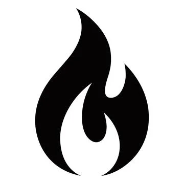 Simple black silhouette of a flame on a white background Stock Illustration