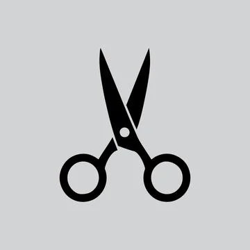 A simple black silhouette of a pair of scissors against a transparent background イラスト素材