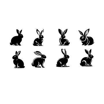 Simple black silhouette of a rabbit on a white background Stock Illustration