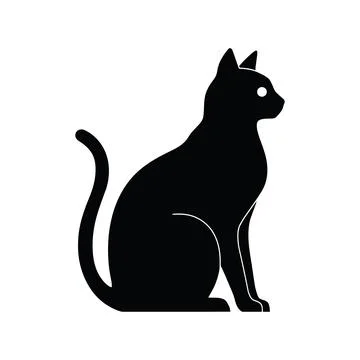 Simple black silhouette of a sitting cat in profile view isolated on a whit.. Stock-Illustration